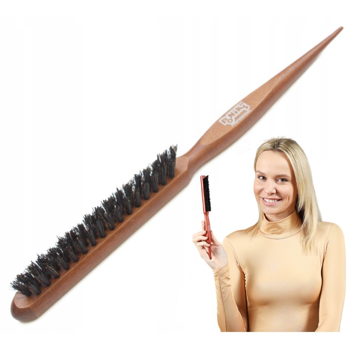 Perie Pentru Coafare, Ponik'S, Fds014, Par Natural De Mistret, 3 Randuri Compacte, Constructie Din Lemn, Varf Precis, Netezeste Parul, Profesionala, 24.5 x 1.5 cm