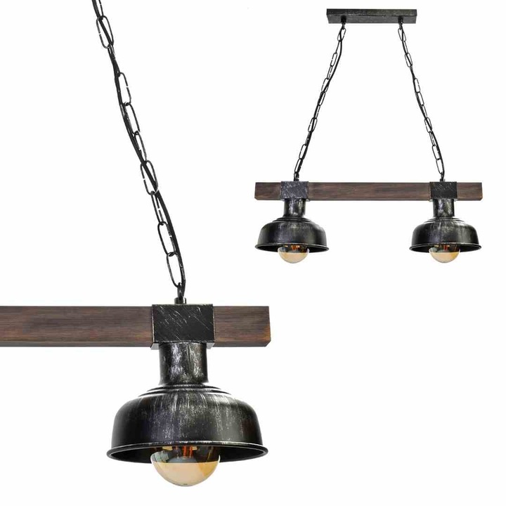 Lampa suspendata, Milagro, Metal/Lemn, E27, Negru/Maro