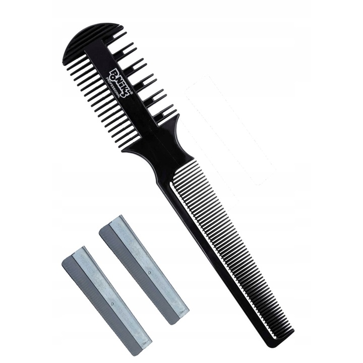 Set pieptan de barba si lame, Ponik's, Plastic, Negru