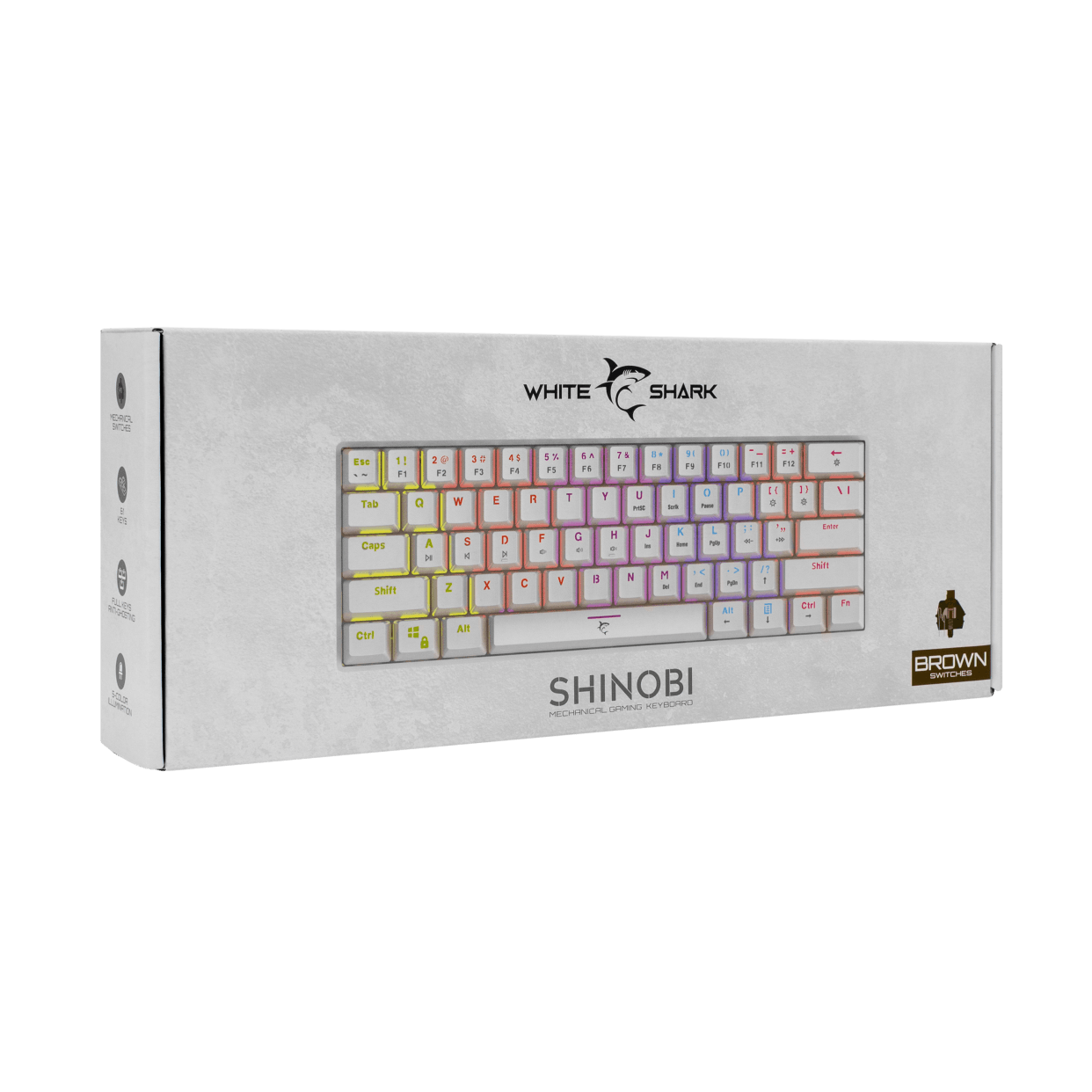 Tastatura mecanica, White Shark, Shinobi, cu fir, 62 de