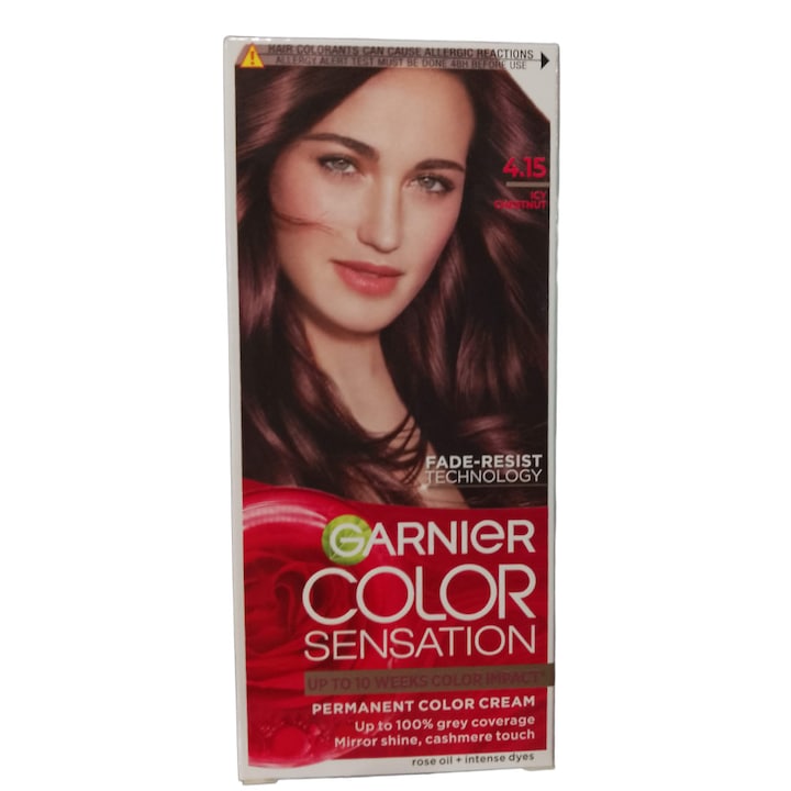 Set Vopsea de Par Permanenta cu Amoniac Garnier Color Sensation 4.15 Saten Glacial, 3 Cutii x 110 ml