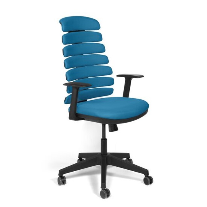 Irodai szék, ergonomikus KRONSIT SALERNO, 3D Air háló, Syncron mechanika, fix karfa, puha szilikon görgők, deréktámasz, 120kg, kék