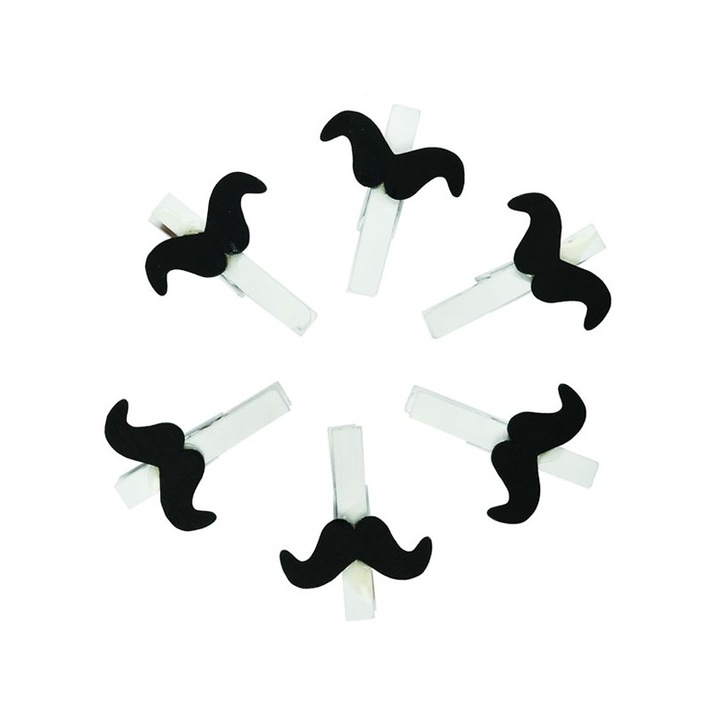 Set 6 accesorii creatie COLORARTE lemn carlig alb 4.5cm, mustati