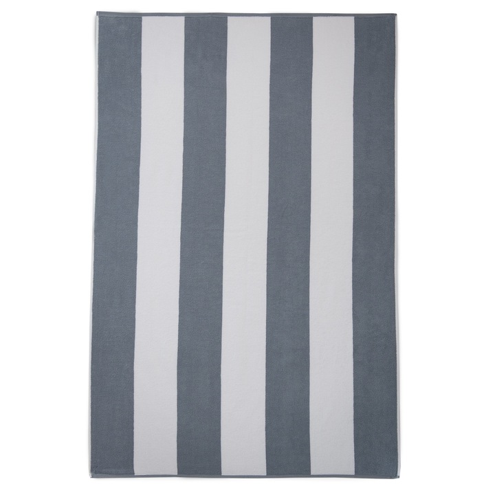 Плажна кърпа на райе, Zwoltex, Памук, 100x160 см, 380 г/м2, Бяло/Сиво