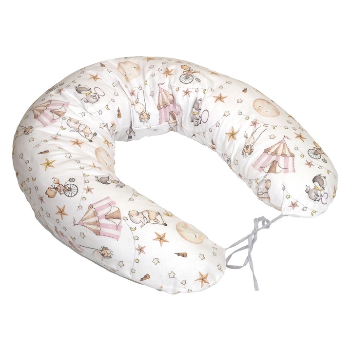 Perna pentru gravide si alaptare, husa detasabila din bumbac 100% si umplutura antialergica BabySoft®, Circ Roz, Amy