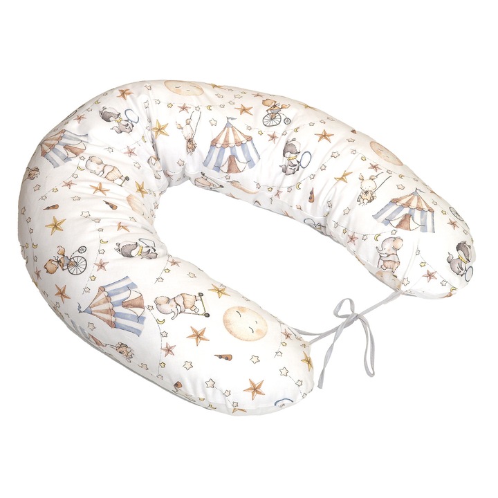 Perna pentru gravide si alaptare, husa detasabila din bumbac 100% si umplutura antialergica BabySoft®, Circ Blue, Amy