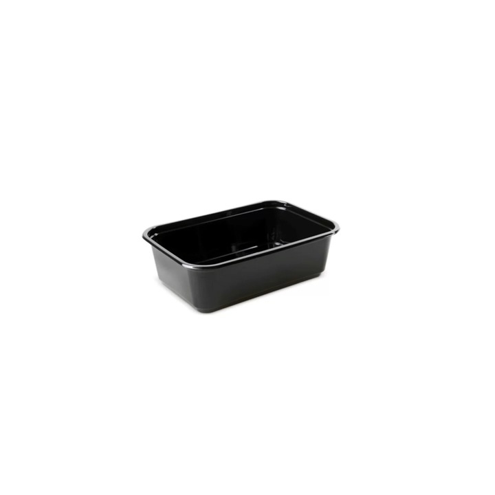 Set caserole negre cu capac din pp pentru meniu, 100 buc, capacitate 1000 gr