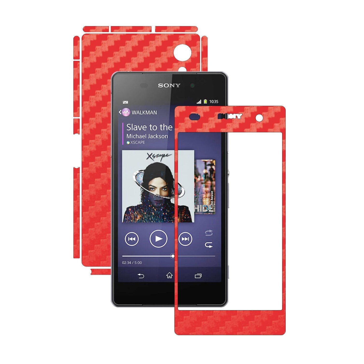 Folie de protectie Carbon Skinz, Husa de tip Skin Adeziv pentru Carcasa, Carbon Rosu dedicata Sony Xperia Z2