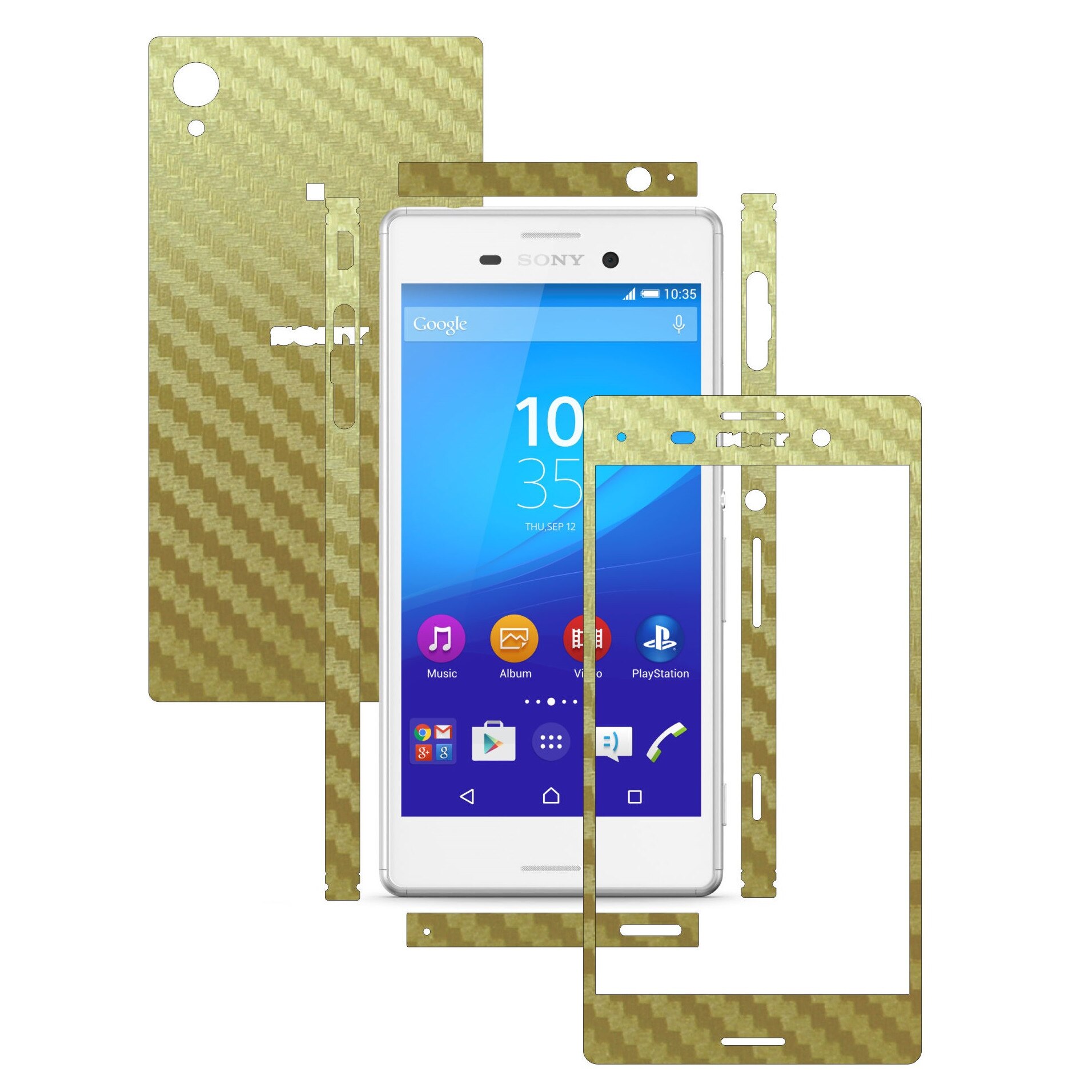 Folie de protectie Carbon Skinz, Husa de tip Skin Adeziv pentru Carcasa, Carbon Auriu dedicata Sony Xperia M4 Aqua