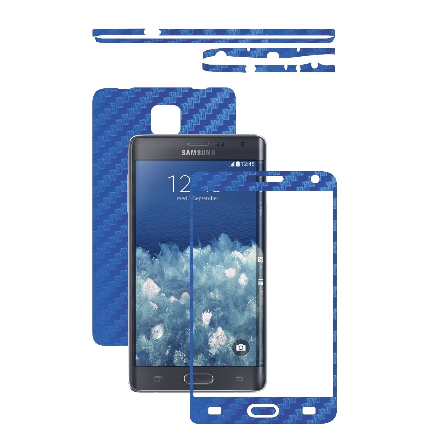 Folie de protectie Carbon Skinz, Husa de tip Skin Adeziv pentru Carcasa, Carbon Albastru dedicata Samsung Galaxy Note Edge