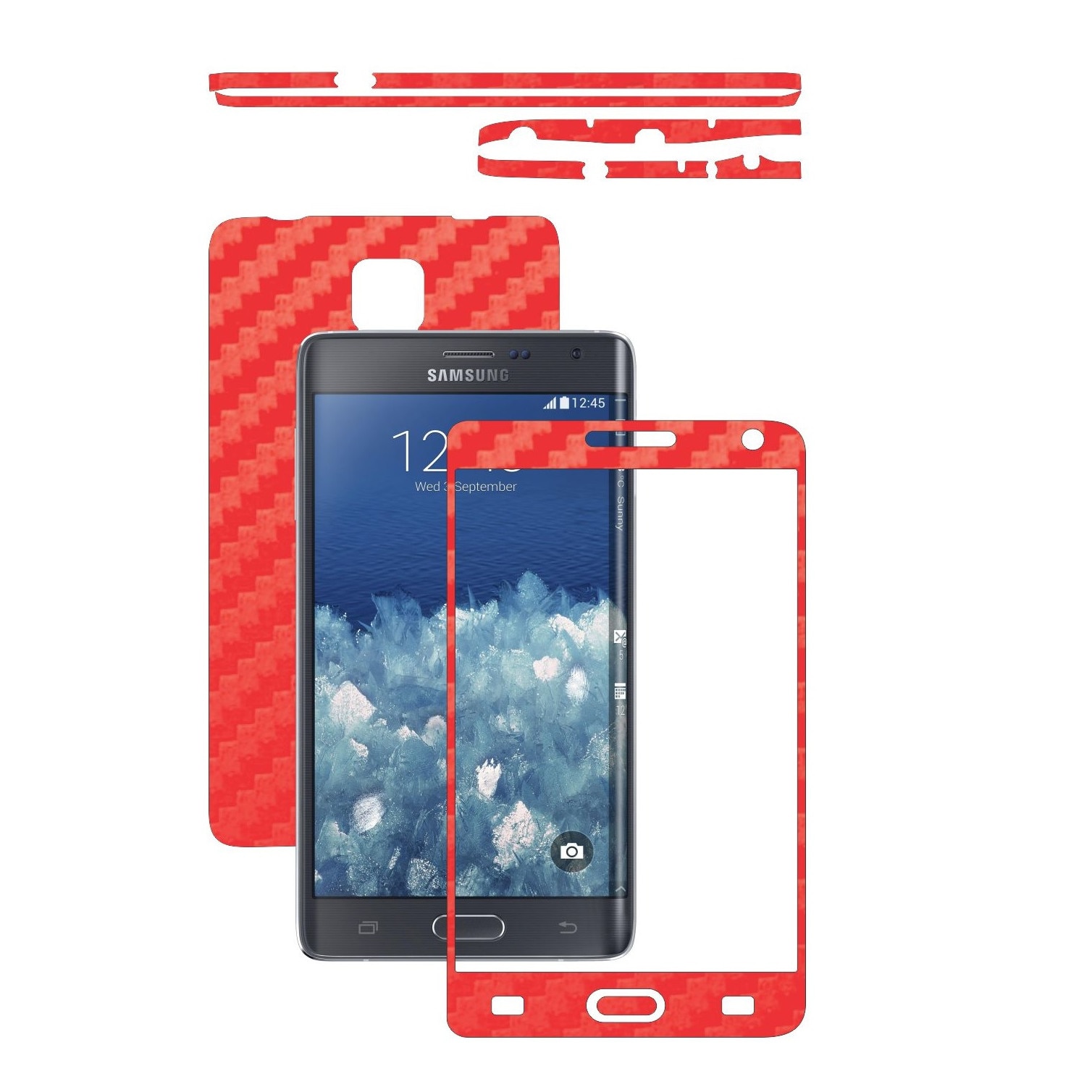 Folie de protectie Carbon Skinz, Husa de tip Skin Adeziv pentru Carcasa, Carbon Rosu dedicata Samsung Galaxy Note Edge