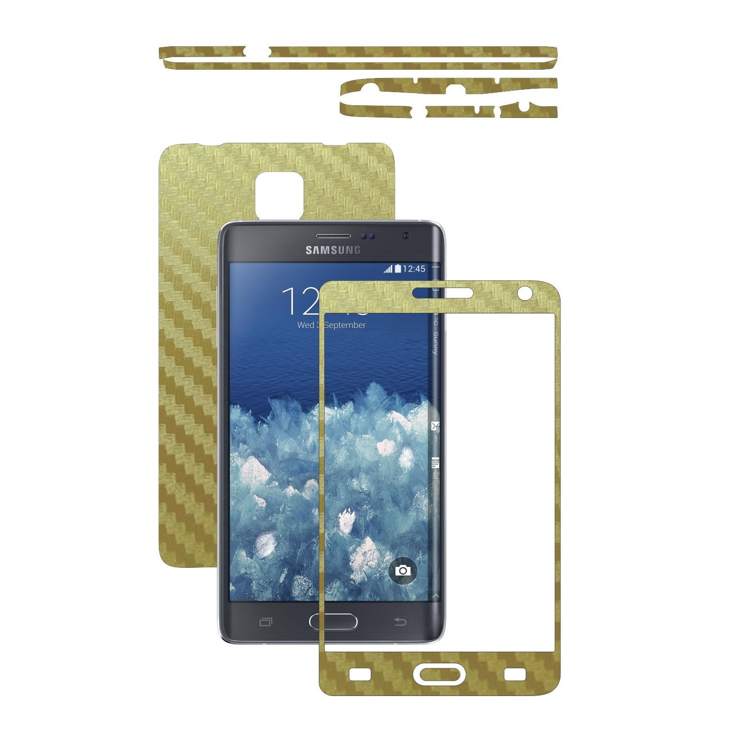 Folie de protectie Carbon Skinz, Husa de tip Skin Adeziv pentru Carcasa, Carbon Auriu dedicata Samsung Galaxy Note Edge