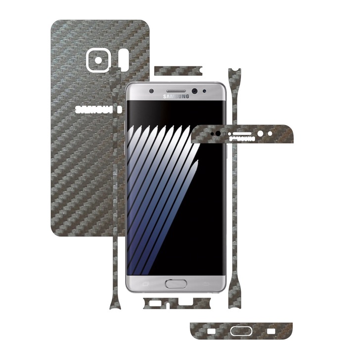 Folie de protectie Carbon Skinz, Husa de tip Skin Adeziv pentru Carcasa, Carbon Gri Argintiu dedicata Samsung Galaxy Note 7