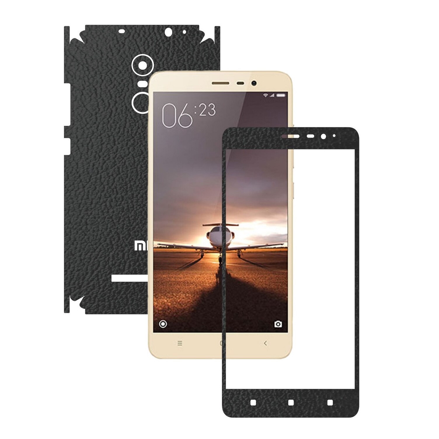 Folie de protectie Carbon Skinz, Husa de tip Skin Adeziv pentru Carcasa, Piele Neagra dedicata Xiaomi RedMi Note 3