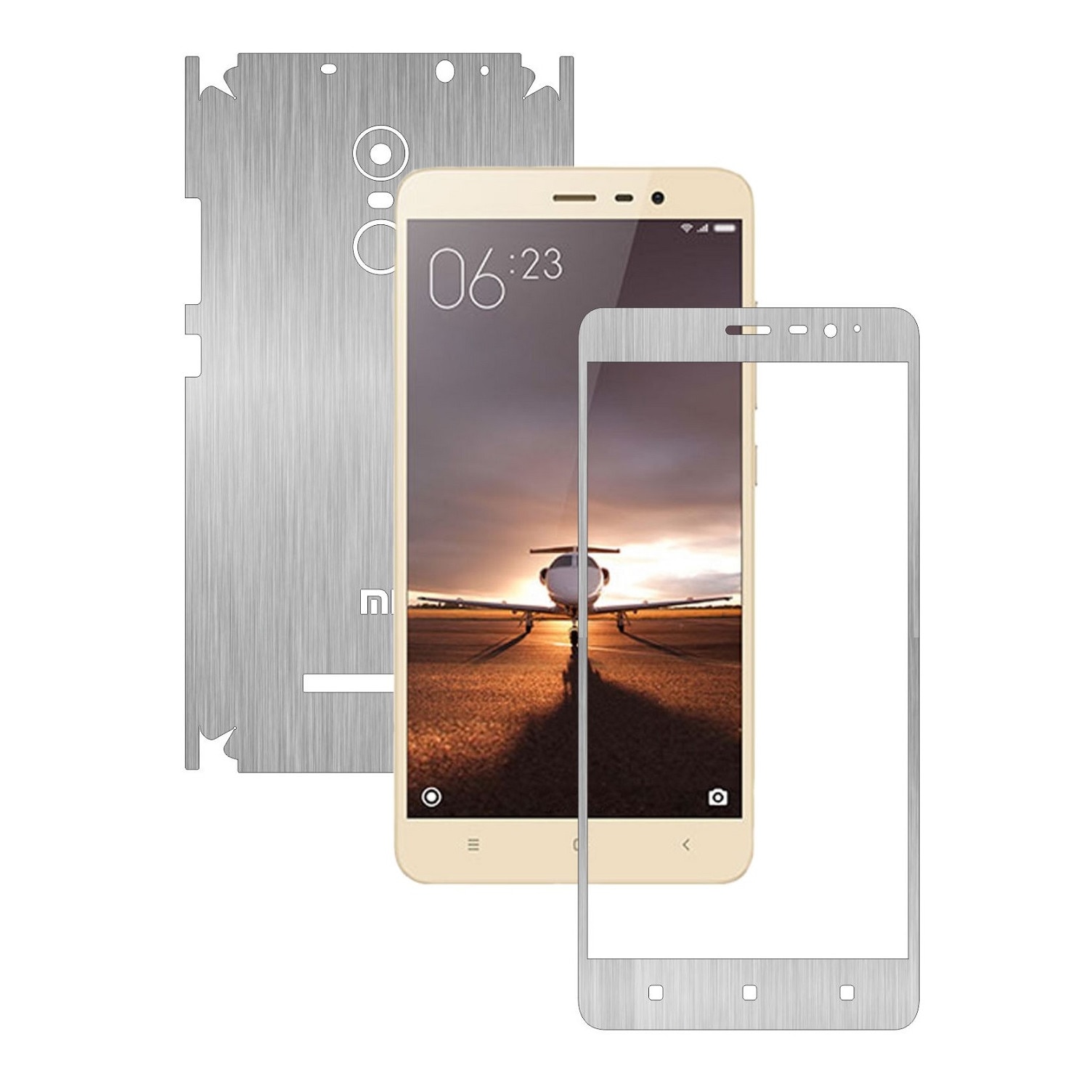 Folie de protectie Carbon Skinz, Husa de tip Skin Adeziv pentru Carcasa, Brushed Argintiu dedicata Xiaomi RedMi Note 3