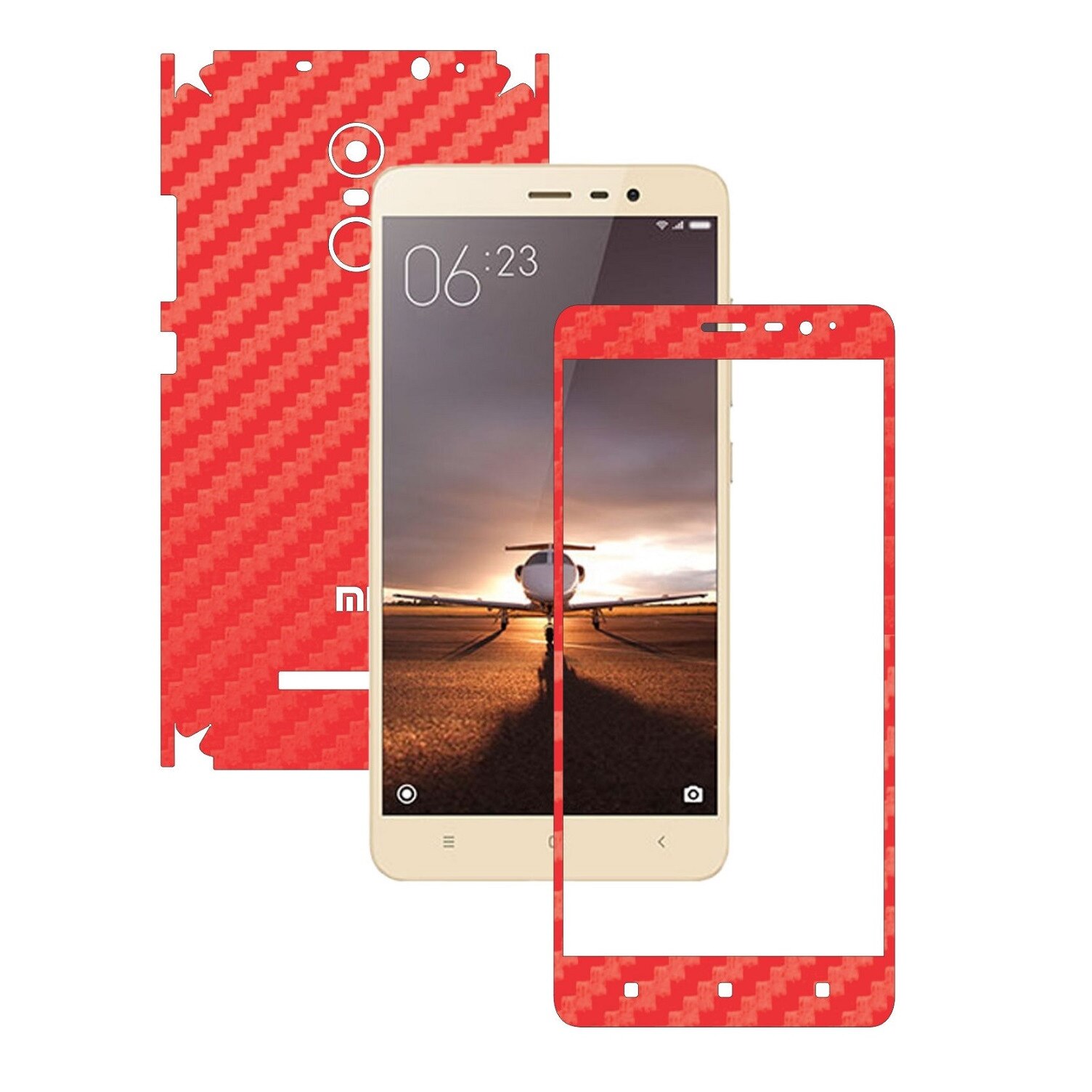 Folie de protectie Carbon Skinz, Husa de tip Skin Adeziv pentru Carcasa, Carbon Rosu dedicata Xiaomi RedMi Note 3