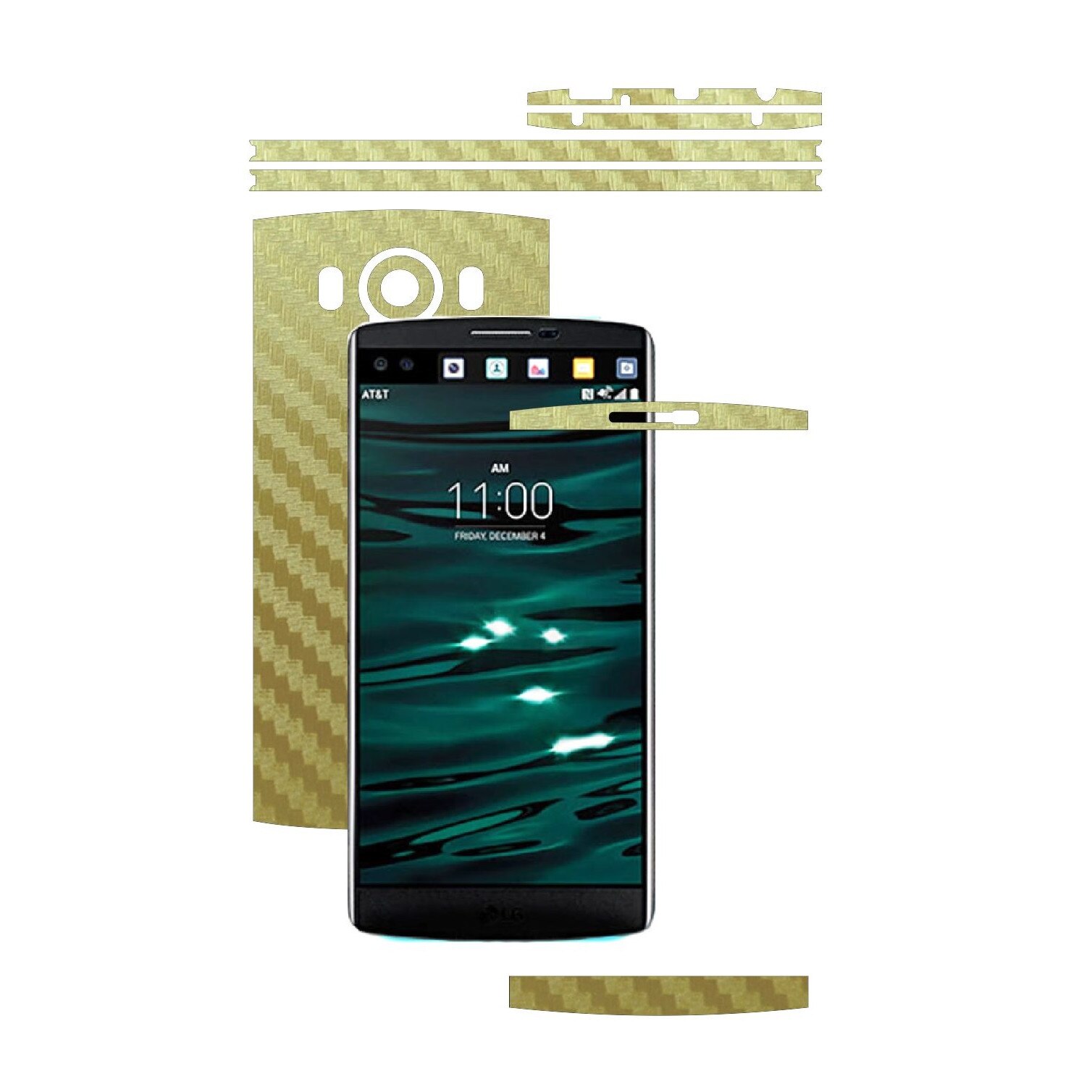 Folie de protectie Carbon Skinz, Husa de tip Skin Adeziv pentru Carcasa, Carbon Auriu dedicata LG V10