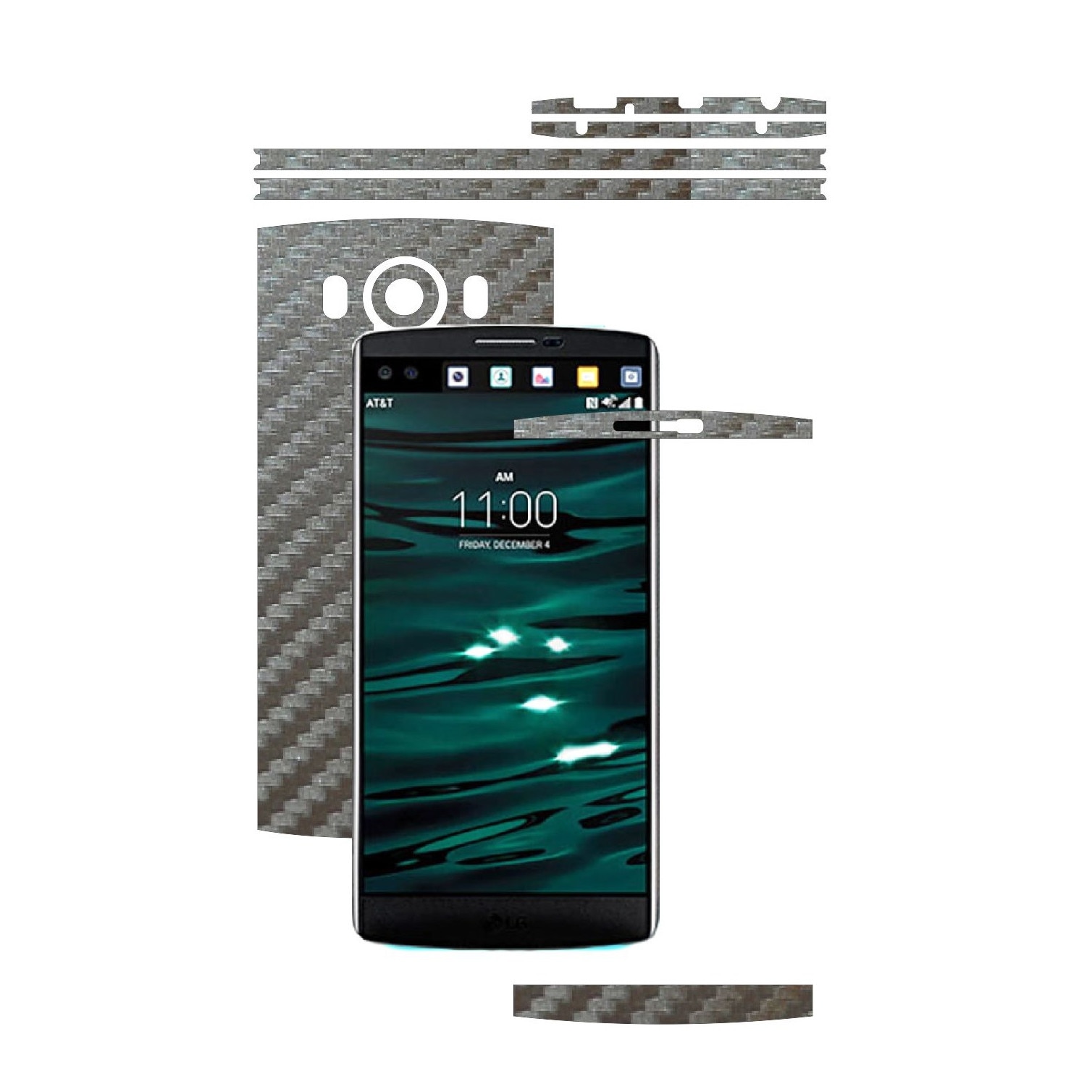 Folie de protectie Carbon Skinz, Husa de tip Skin Adeziv pentru Carcasa, Carbon Gri Argintiu dedicata LG V10