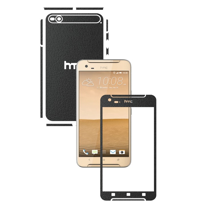 Защитно фолио Carbon Skinz, адхезивно защитно покритие за калъфа, черна кожа, посветено на HTC One X9
