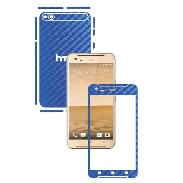 Защитен филм Carbon Skinz, Adhesive Skin Cover for Case, Blue Carbon, посветен на HTC One X9