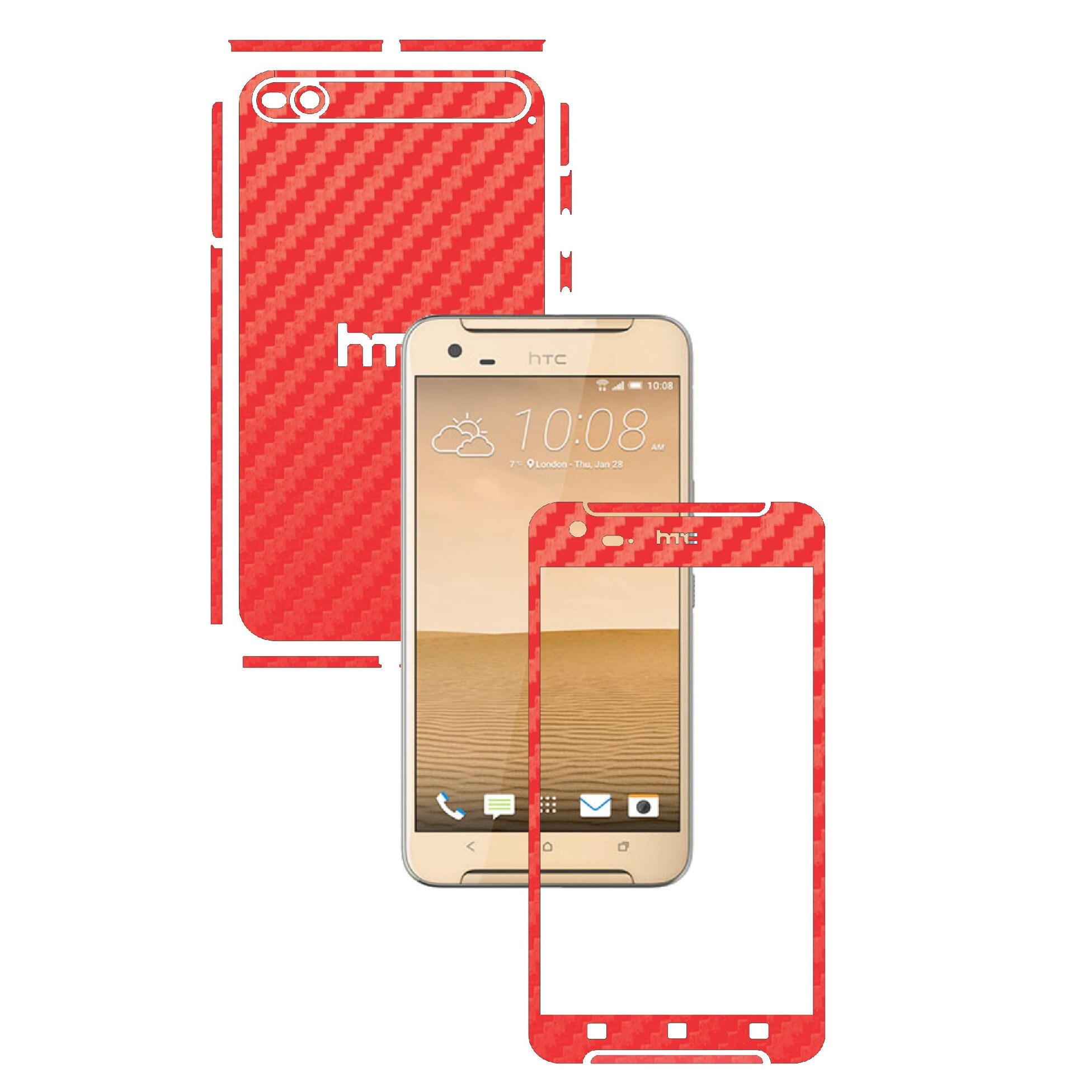 Folie de protectie Carbon Skinz, Husa de tip Skin Adeziv pentru Carcasa, Carbon Rosu dedicata HTC One X9