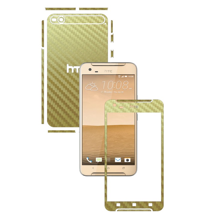 Защитен филм Carbon Skinz, Adhesive Skin Cover за калъфа, Carbon Gold, посветен на HTC One X9