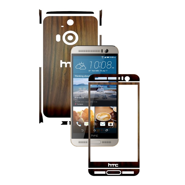 Защитно фолио Carbon Skinz, адхезивно защитно покритие за калъфа, тъмно орехово дърво, предназначено за HTC One M9+ Plus
