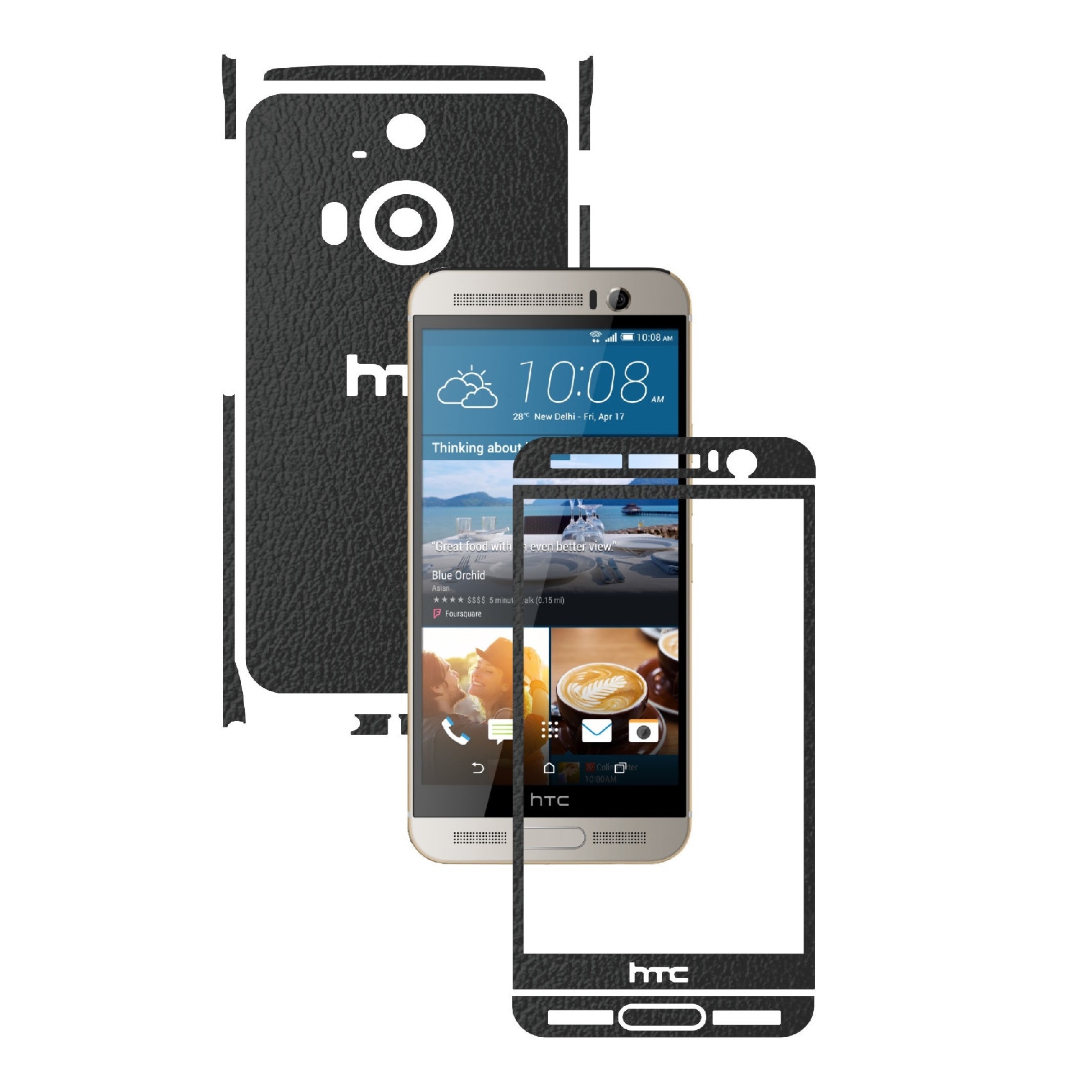 Folie de protectie Carbon Skinz, Husa de tip Skin Adeziv pentru Carcasa, Piele Neagra dedicata HTC One M9+ Plus