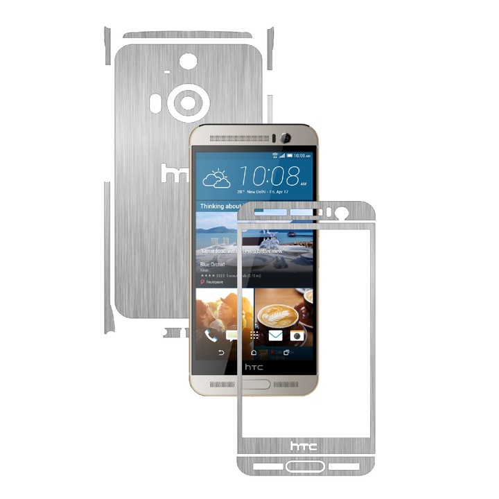 Защитно фолио Carbon Skinz, Адхезивно защитно покритие за калъфа, Brushed Silver, специално за HTC One M9+ Plus