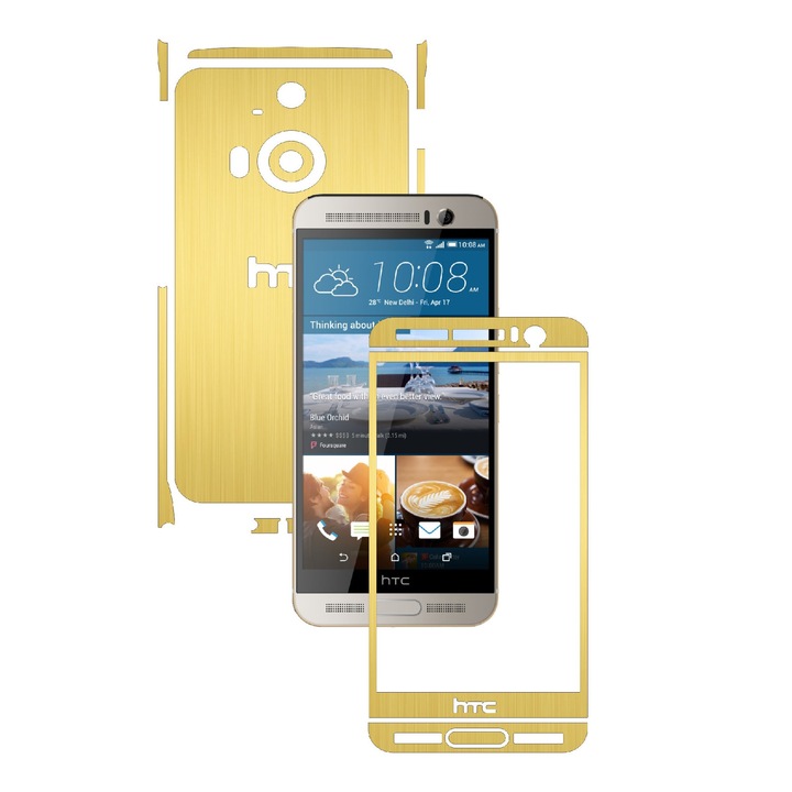 Защитно фолио Carbon Skinz, Адхезивно защитно покритие за калъфа, Матирано злато, предназначено за HTC One M9+ Plus