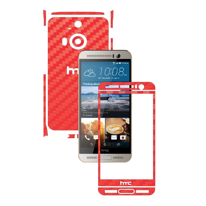Защитно фолио Carbon Skinz, Адхезивно защитно покритие за калъфа, Red Carbon, предназначено за HTC One M9+ Plus