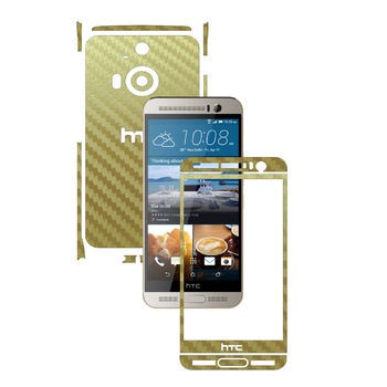 Folie de protectie Carbon Skinz, Husa de tip Skin Adeziv pentru Carcasa, Carbon Auriu dedicata HTC One M9+ Plus