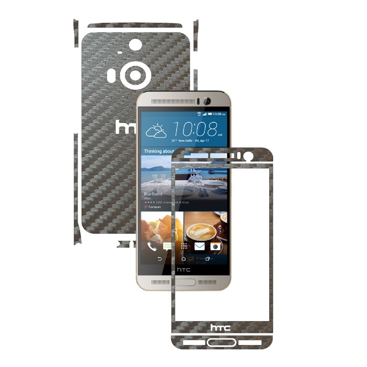 Защитно фолио Carbon Skinz, Адхезивно защитно покритие за калъф, Carbon Grey Silver, специално за HTC One M9+ Plus
