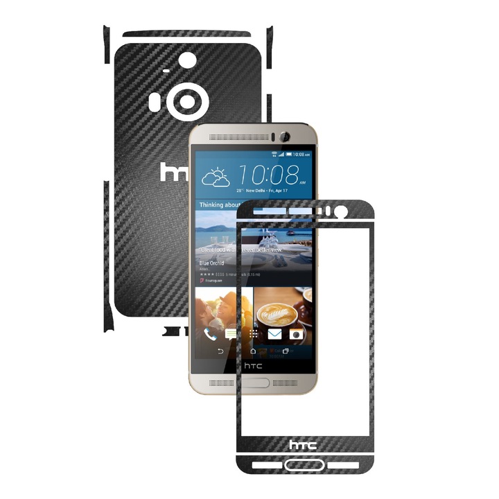 Защитно фолио Carbon Skinz, Адхезивно защитно покритие за калъфа, Carbon Black, предназначено за HTC One M9+ Plus