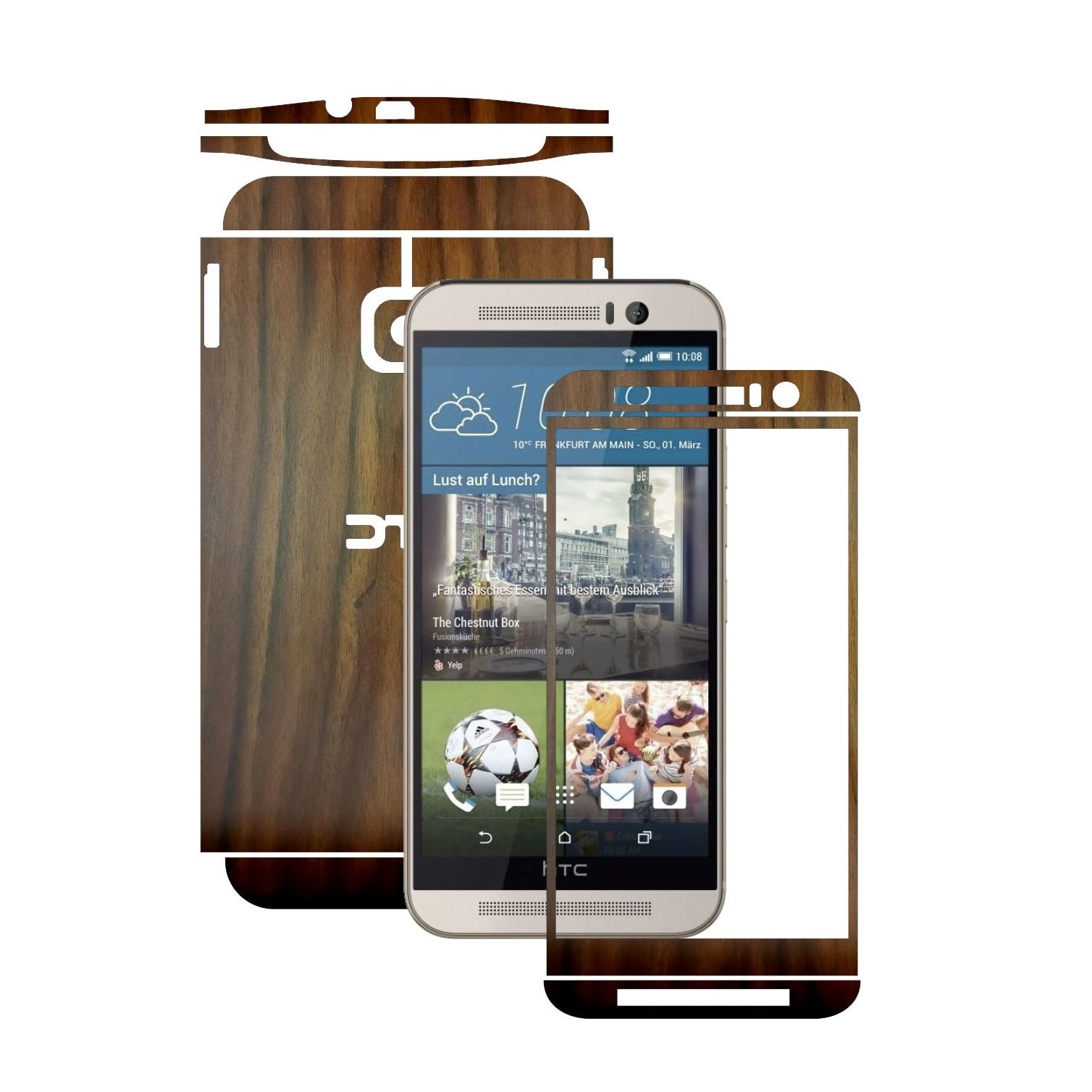 Folie de protectie Carbon Skinz, Husa de tip Skin Adeziv pentru Carcasa, Lemn Nuc Inchis dedicata HTC One M9