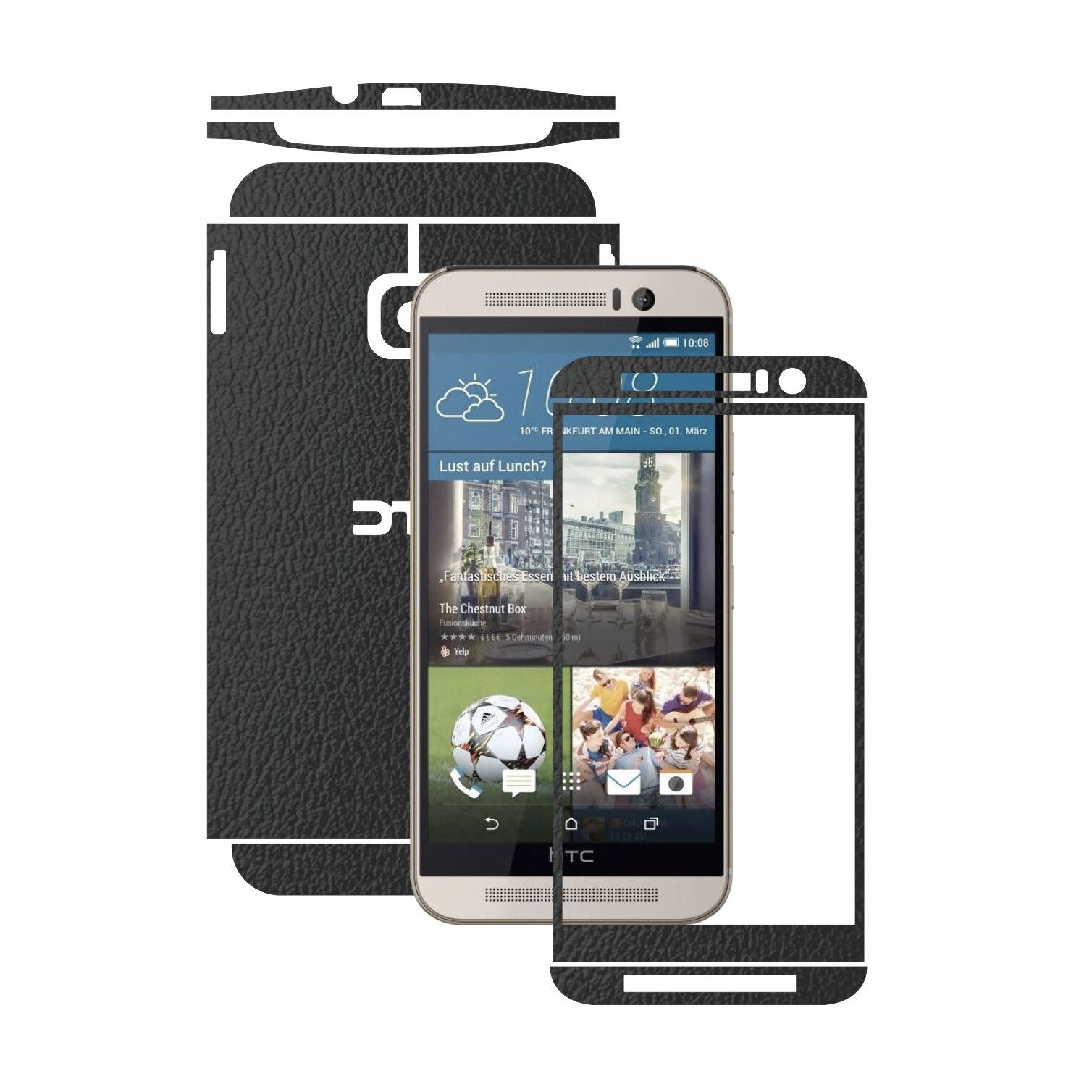 Folie de protectie Carbon Skinz, Husa de tip Skin Adeziv pentru Carcasa, Piele Neagra dedicata HTC One M9