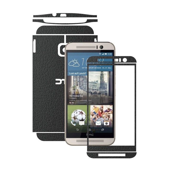 Защитно фолио Carbon Skinz, адхезивно защитно покритие за калъфа, черна кожа, посветено на HTC One M9