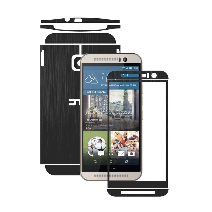 Защитно фолио Carbon Skinz, Адхезивно защитно покритие за калъфа, Brushed Black, предназначено за HTC One M9