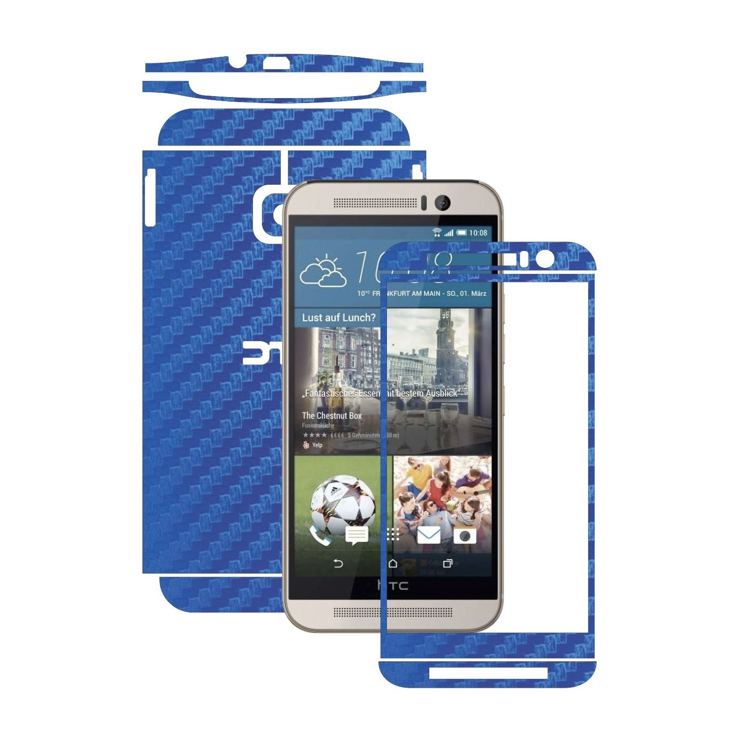 Folie de protectie Carbon Skinz, Husa de tip Skin Adeziv pentru Carcasa, Carbon Albastru dedicata HTC One M9