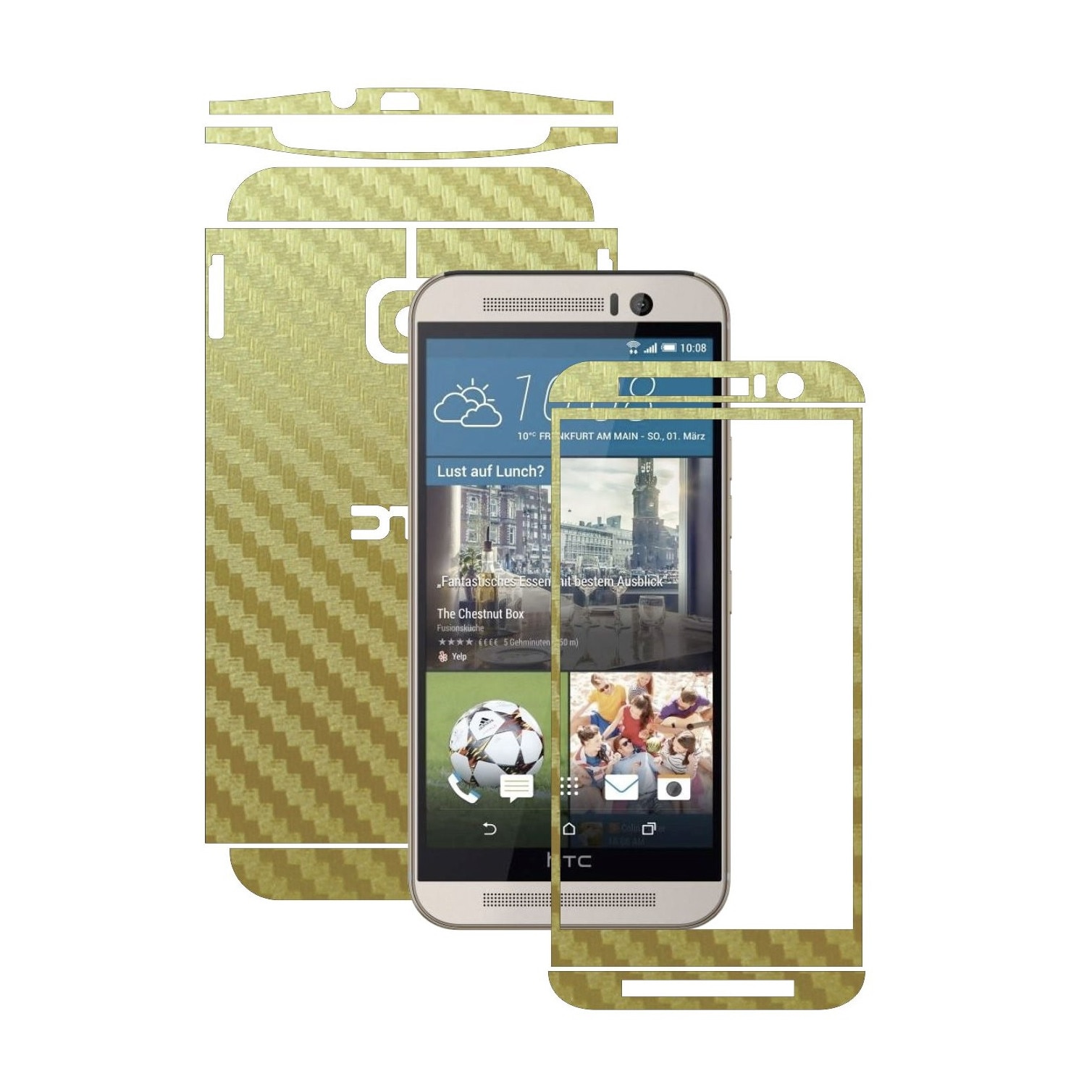 Folie de protectie Carbon Skinz, Husa de tip Skin Adeziv pentru Carcasa, Carbon Auriu dedicata HTC One M9