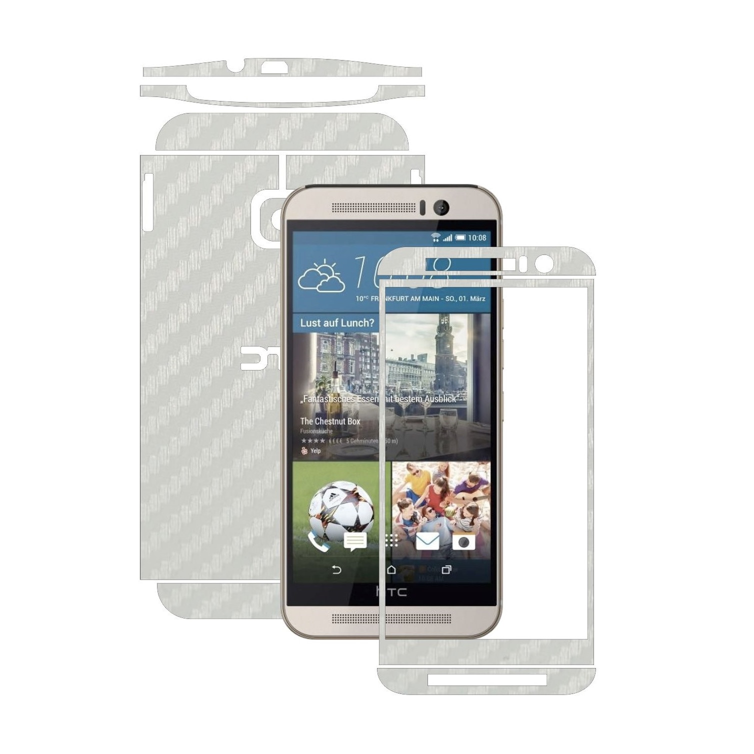 Folie de protectie Carbon Skinz, Husa de tip Skin Adeziv pentru Carcasa, Carbon Alb dedicata HTC One M9