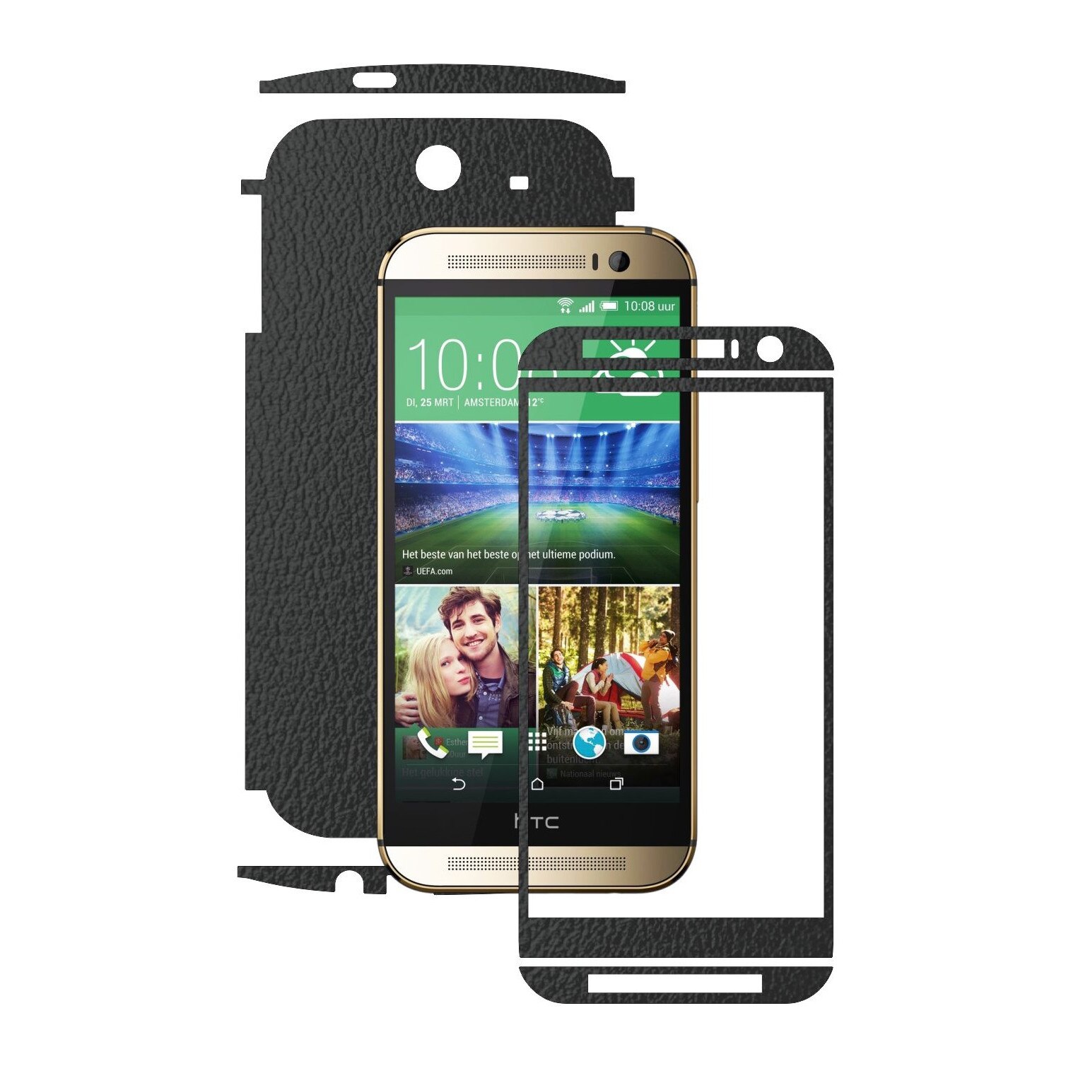 Folie de protectie Carbon Skinz, Husa de tip Skin Adeziv pentru Carcasa, Piele Neagra dedicata HTC One M8