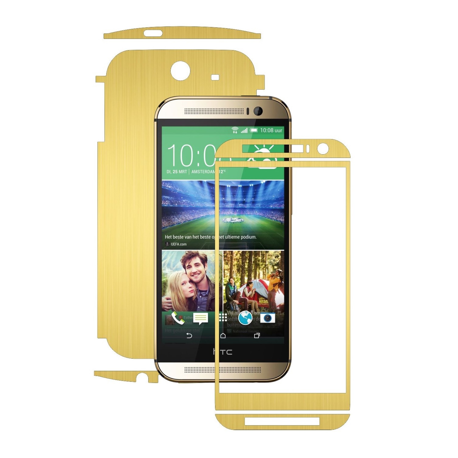 Folie de protectie Carbon Skinz, Husa de tip Skin Adeziv pentru Carcasa, Brushed Auriu dedicata HTC One M8