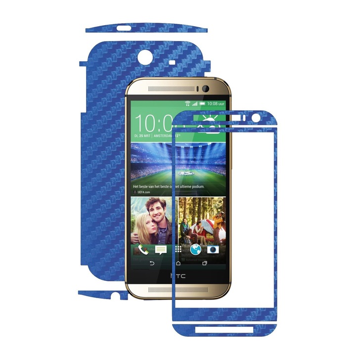 Защитен филм Carbon Skinz, Adhesive Skin Cover for the Case, Blue Carbon, посветен на HTC One M8