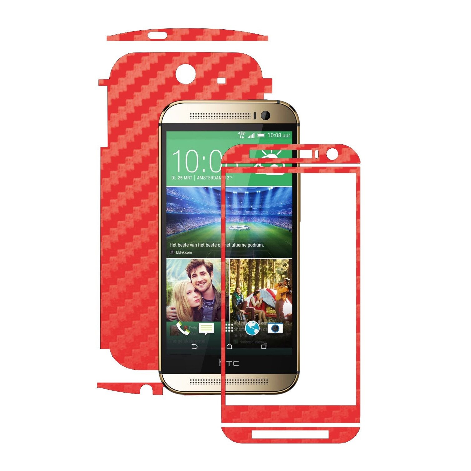 Folie de protectie Carbon Skinz, Husa de tip Skin Adeziv pentru Carcasa, Carbon Rosu dedicata HTC One M8