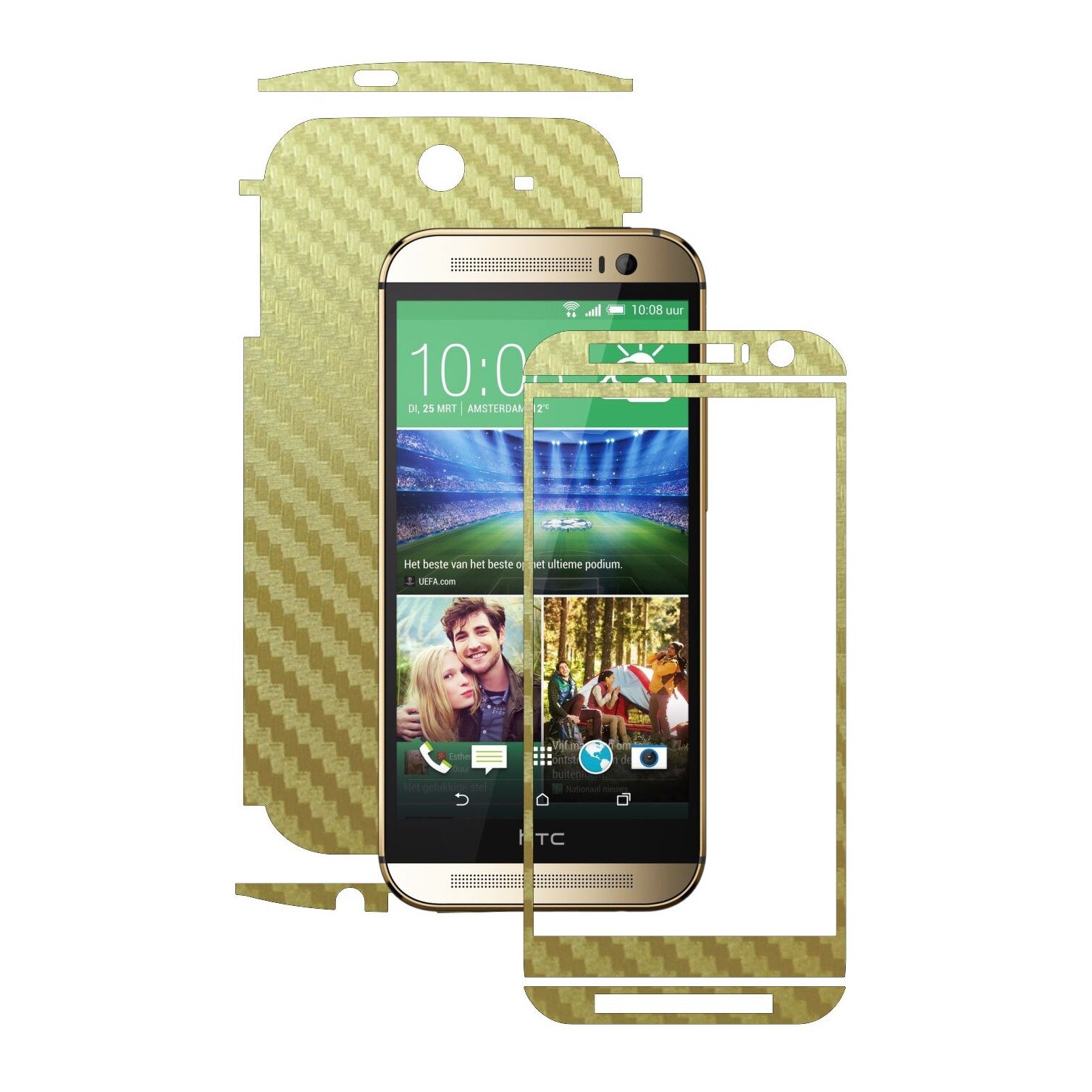 Folie de protectie Carbon Skinz, Husa de tip Skin Adeziv pentru Carcasa, Carbon Auriu dedicata HTC One M8