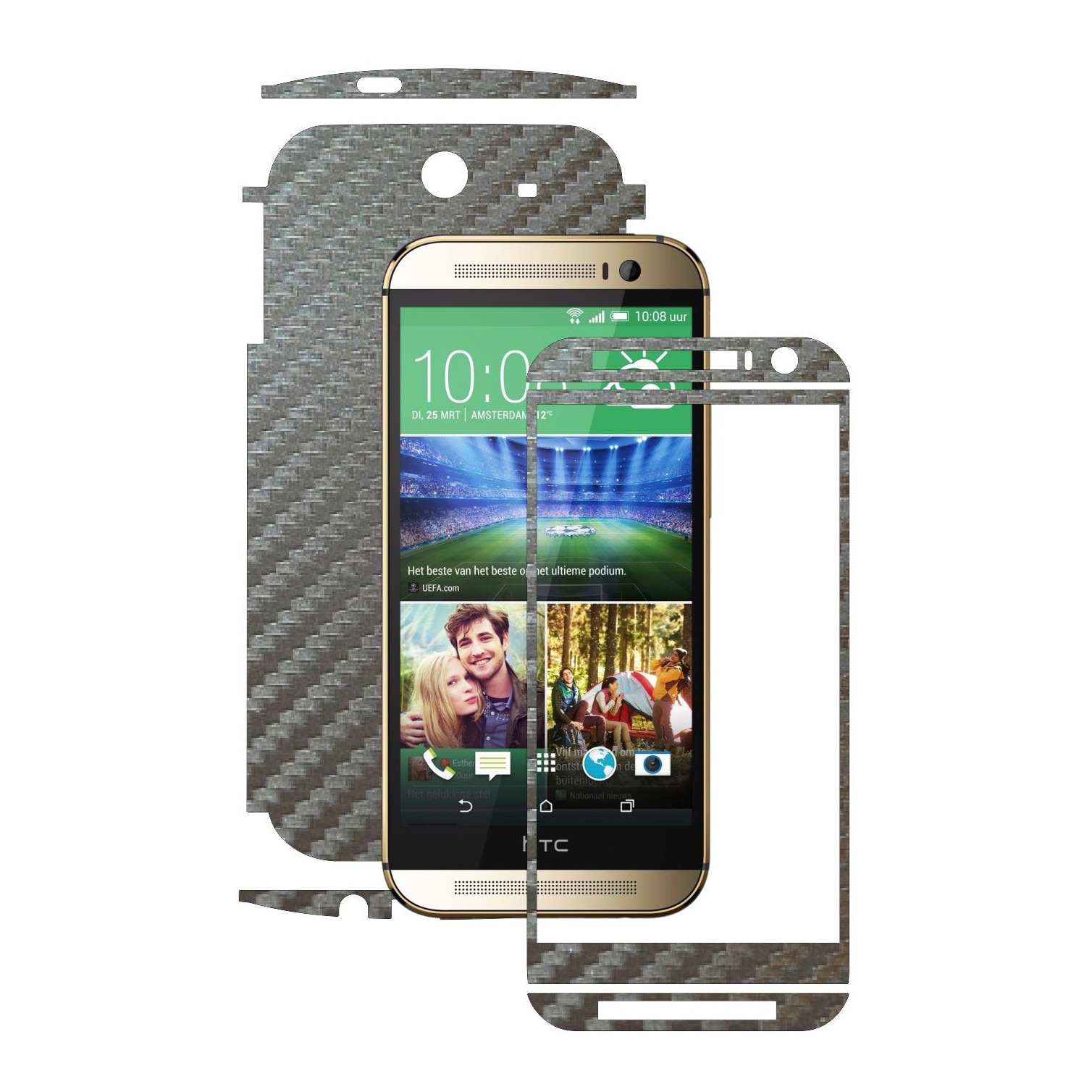 Folie de protectie Carbon Skinz, Husa de tip Skin Adeziv pentru Carcasa, Carbon Gri Argintiu dedicata HTC One M8