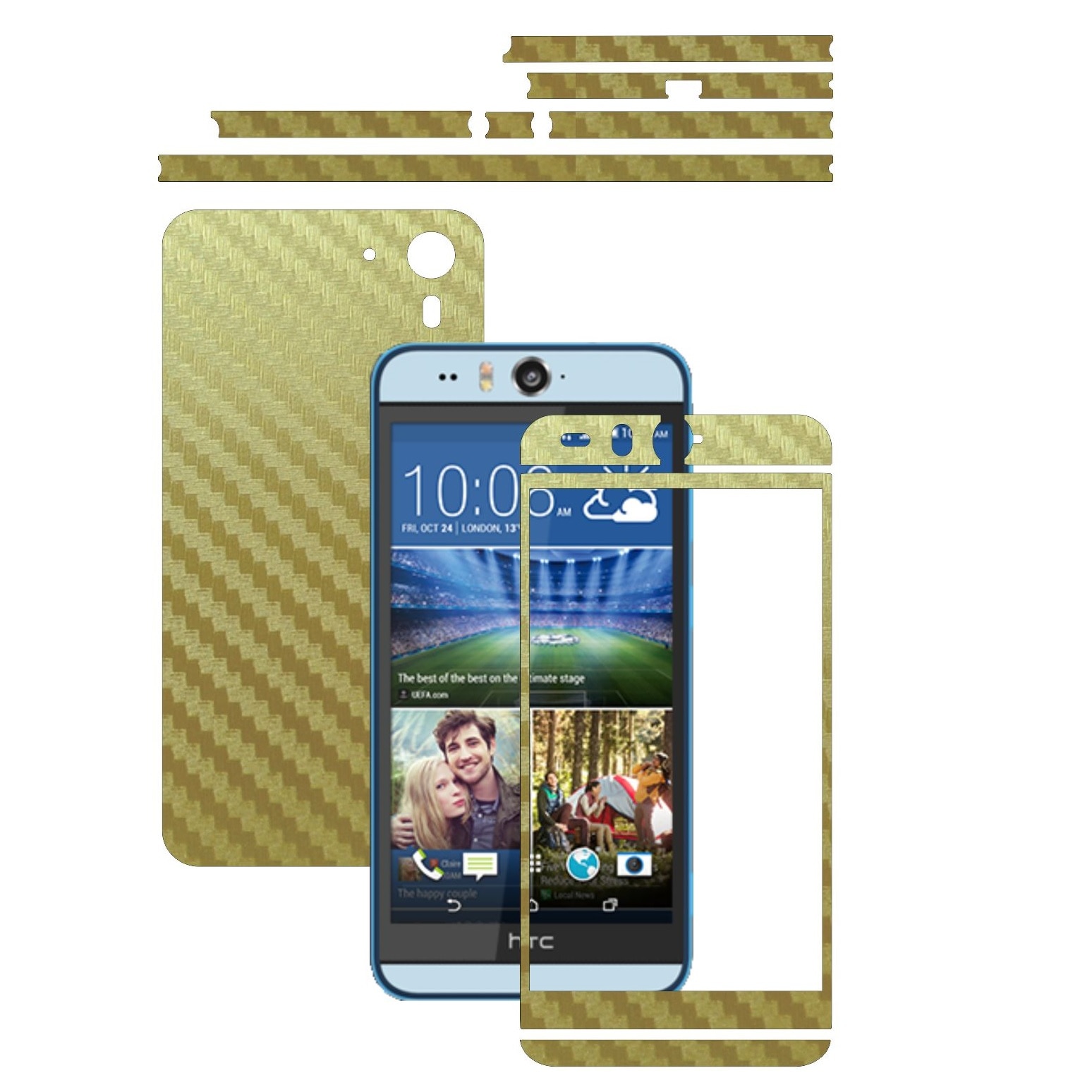 Folie de protectie Carbon Skinz, Husa de tip Skin Adeziv pentru Carcasa, Carbon Auriu dedicata HTC Desire Eye