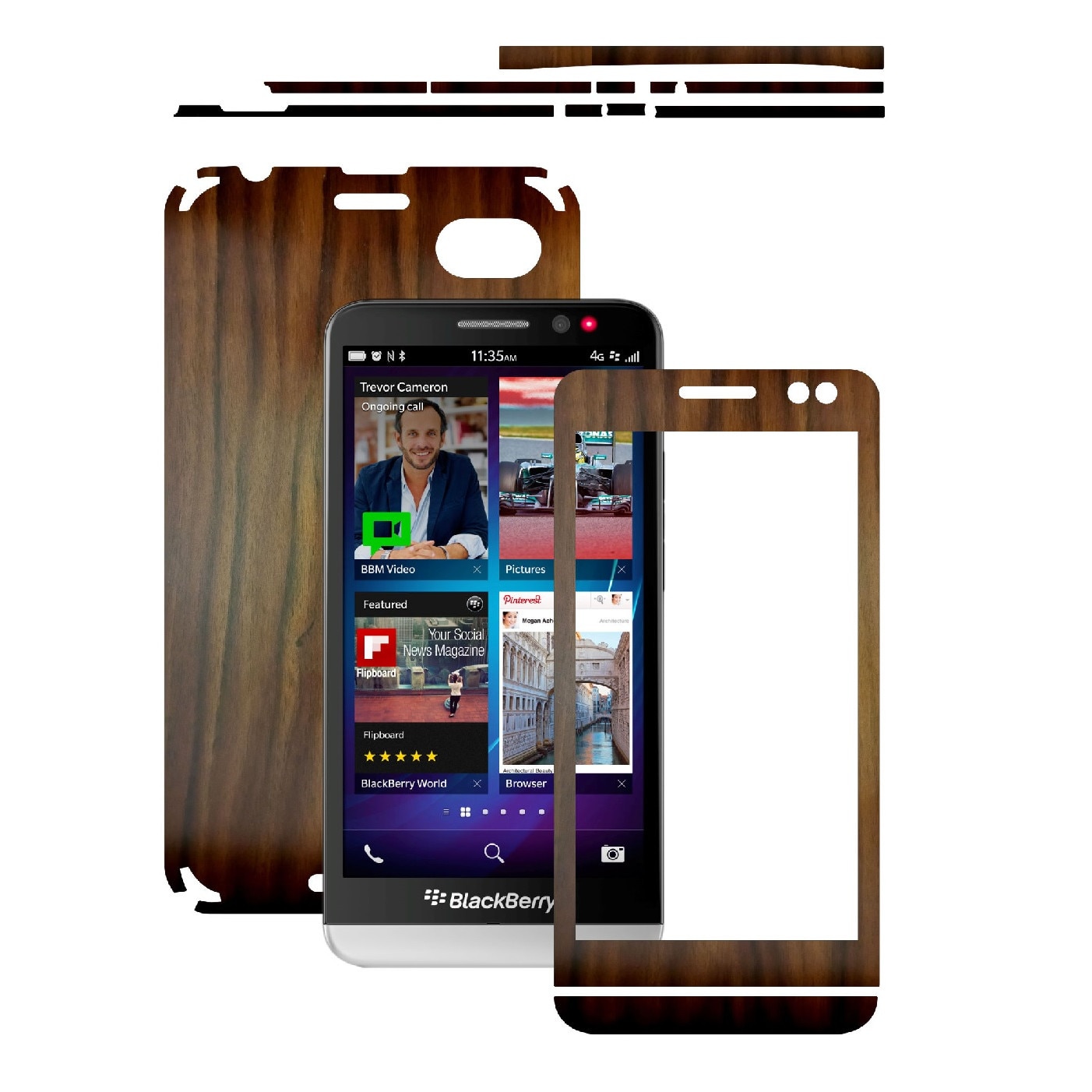 Folie de protectie Carbon Skinz, Husa de tip Skin Adeziv pentru Carcasa, Lemn Nuc Inchis dedicata BlackBerry Z30