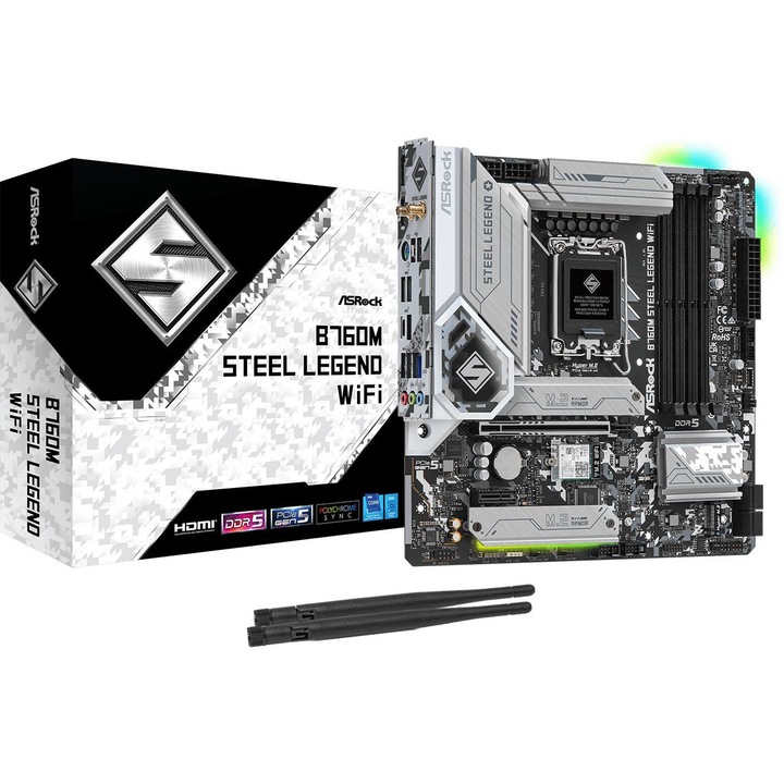 Дънна платка ASRock B760M Steel Legend WIFI, LGA1700, DDR5, mATX